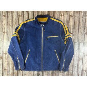 WILSONS LEATHER M. Julian Suede Leather biker Racing Jacket sz XL Blue VGT Y2K